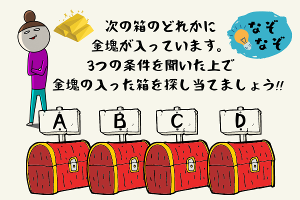 【難問・論理クイズ】金塊の入った箱はどれ？難易度3.0